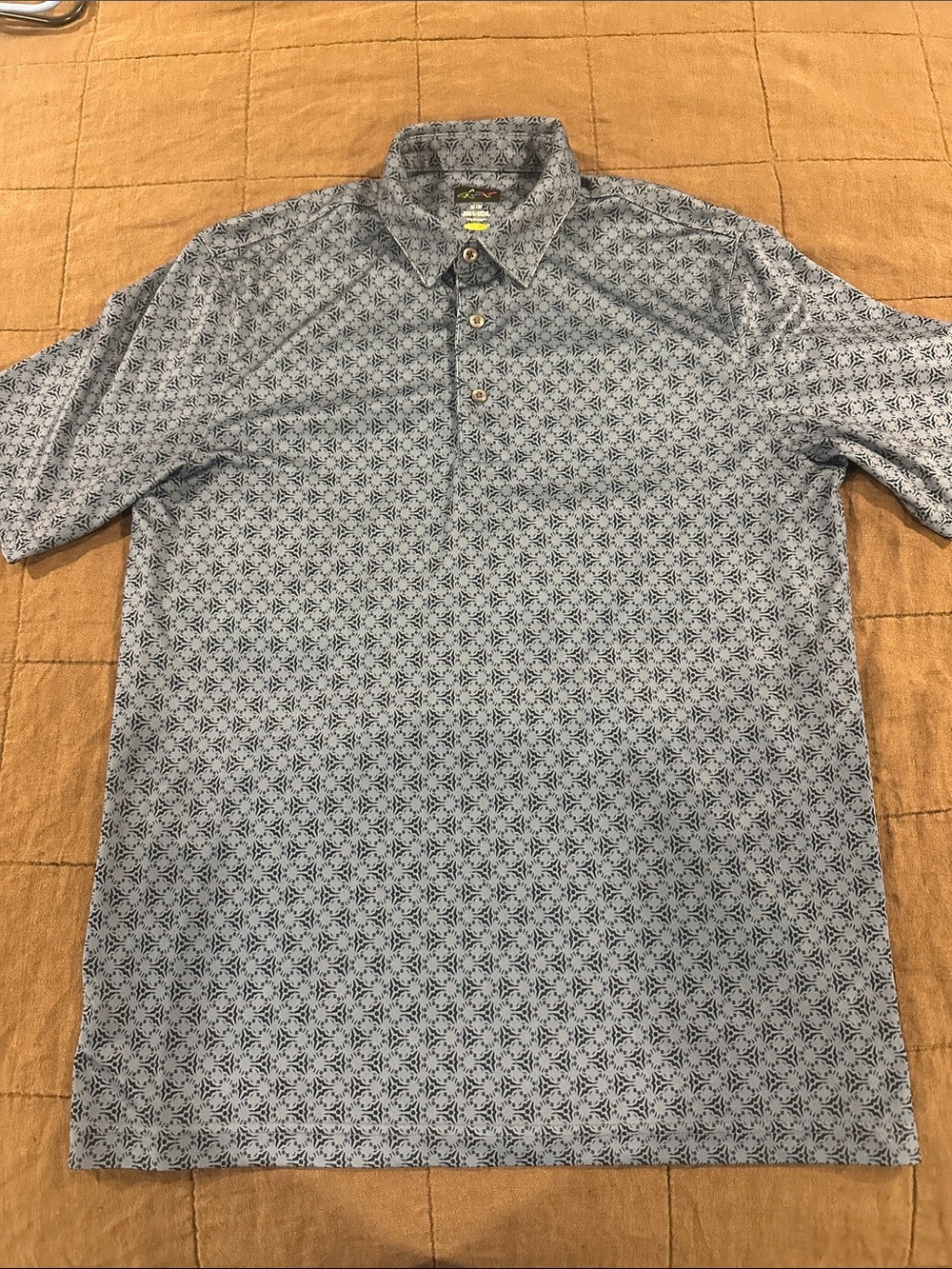 Greg Norman Collection Blue Patterned Short-Sleeve Polo
